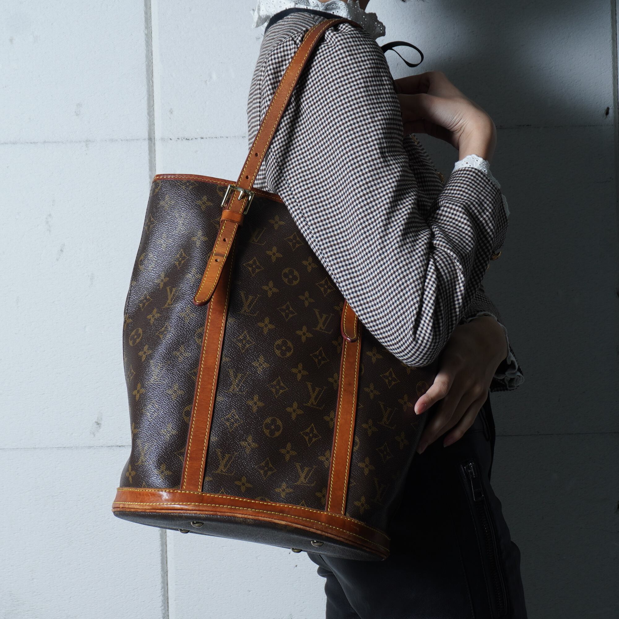 LOUIS VUITTON】ルイヴィトン バケットPMモノグラムレザートートバッグ