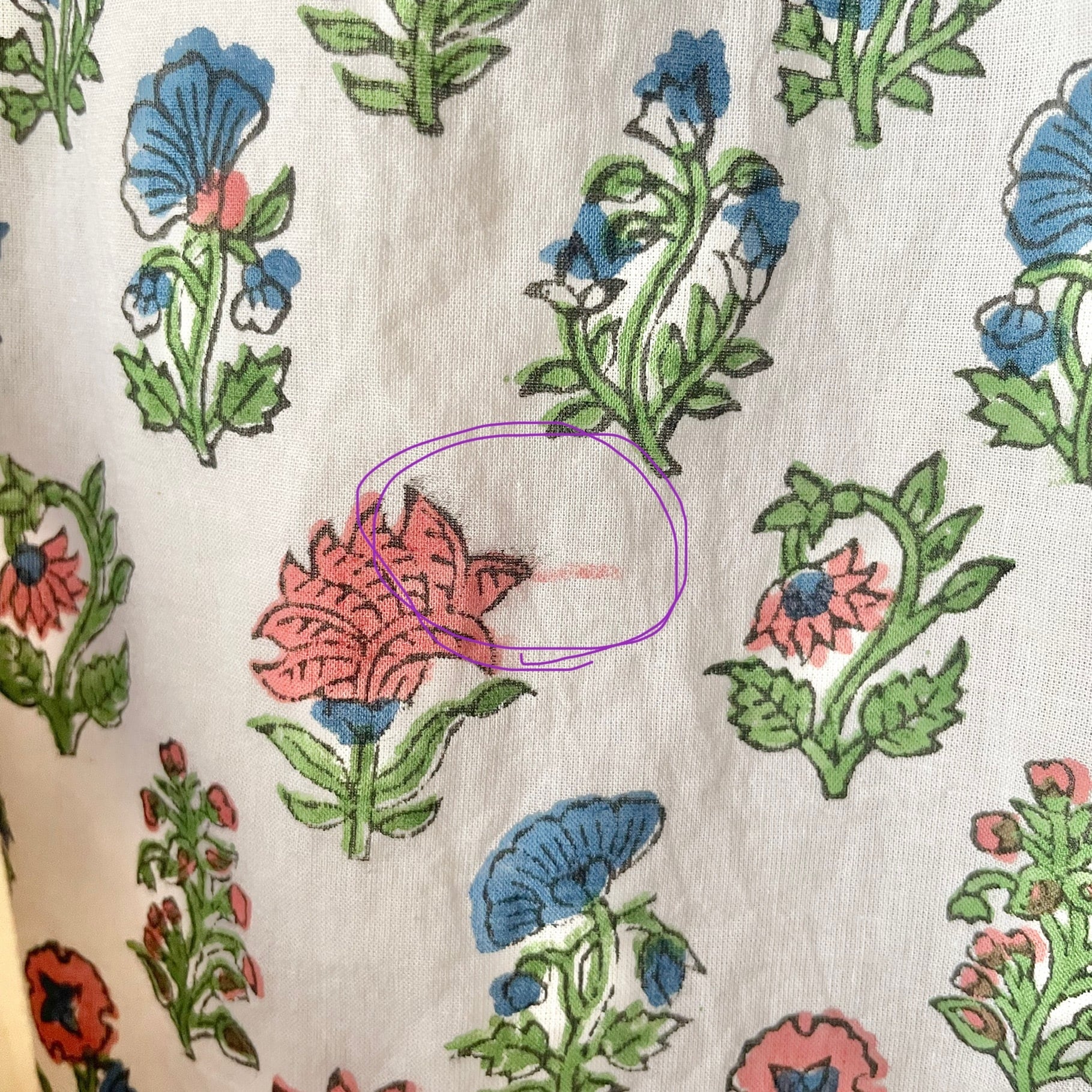 ウエスト切り替えノースリーブワンピース インド製ブロックプリント