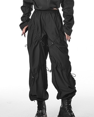 【予約】layered pleats black casual pants