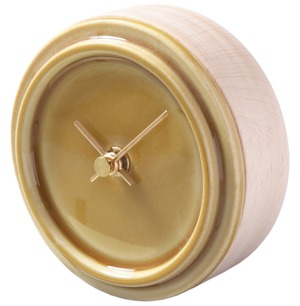 杉浦製陶 置き時計 日本製 TILE WOOD CLOCK 陶磁器 木 直径11.5 奥行4.5cm 重量350g ペールイエロー