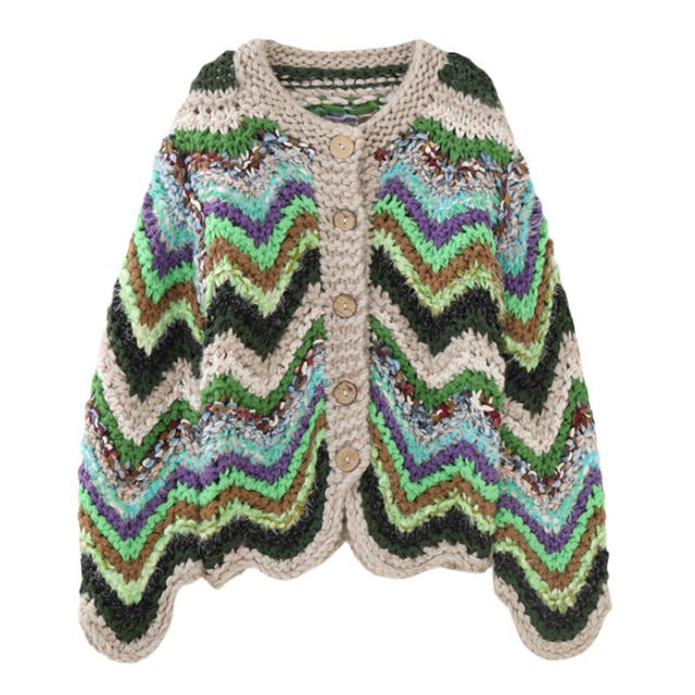 Green Zigzag Chunky Cardigan　S0153