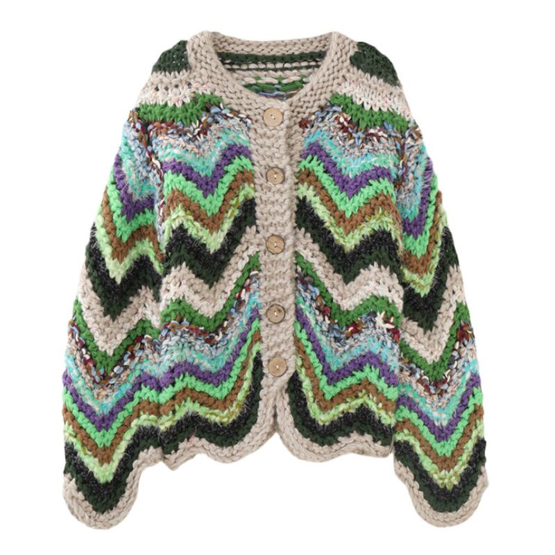 Green Zigzag Chunky Cardigan S0153