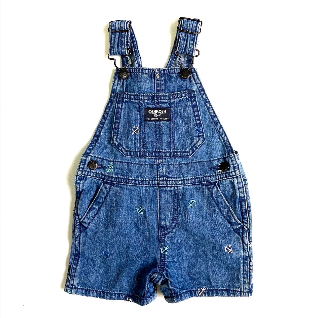 kids】オシュコシュ イカリ 総柄 刺繍 デニム オーバーオール キッズ12