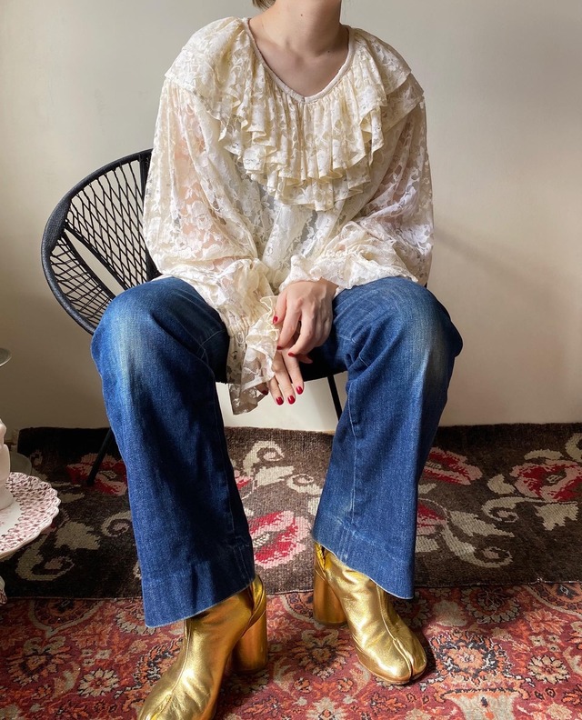 70s Ruffle Collar Lace Blouse