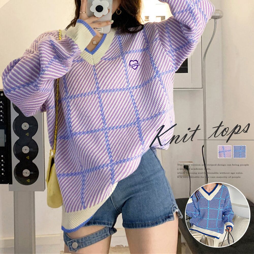 ニットトップスVネックニットセーター