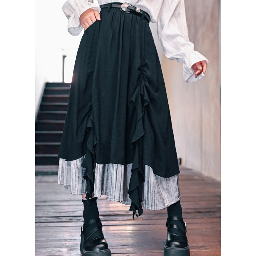 サブカル 服 地雷系 通販 チャイナ風服 古怪舎 ロングスカート アシンメトリー レイヤード 中華系ファッション