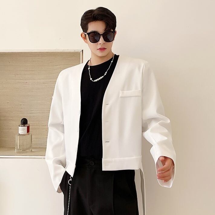 ノーカラーショートジャケット Al2163 韓国メンズファッション通販サイト Aleum