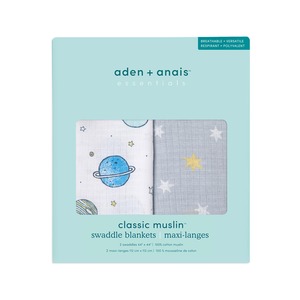 【人気】aden + anais(エイデンアンドアネイ) おくるみ スペースキャデット 2枚セット 112×112cm モスリンコットン スワドル 銀河デザイン 通気性抜群 夜泣き対策 出産祝い SWADAEESWC20015W