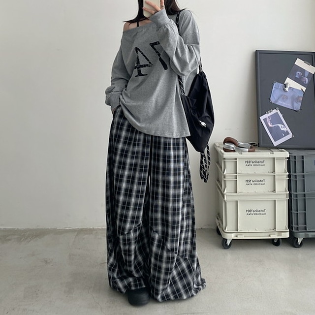 3d wide check pants 10838