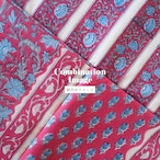 ブロックプリント生地【50cm単位】インド綿 ストライプ柄 白×赤×水色 #55423-RD3