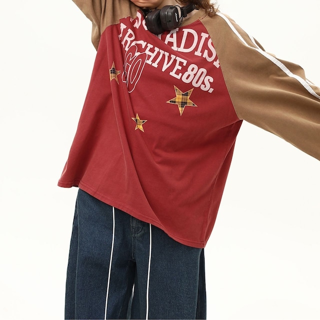 スターグラフィックラグランロングTシャツ 2col R00796