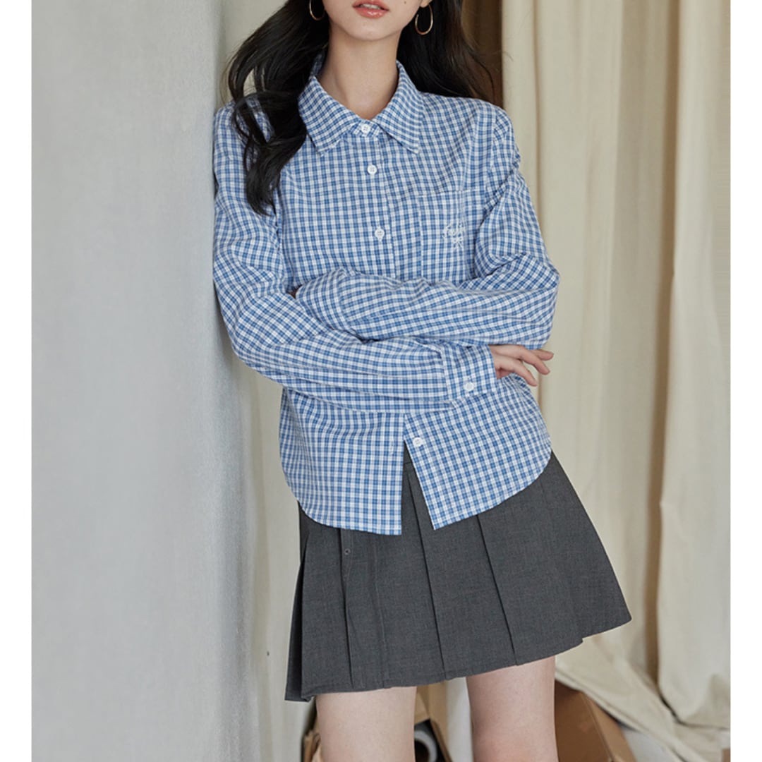early autumn plaid blue shirt