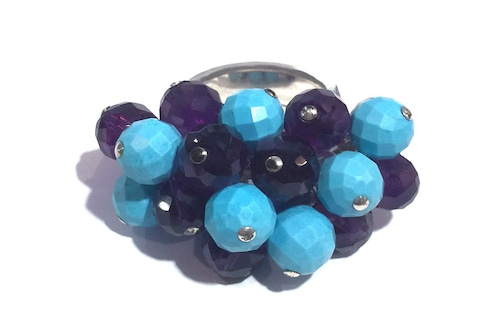 ゴロゴロ天然石リング(アメジストxターコイズ) ★受注製作品