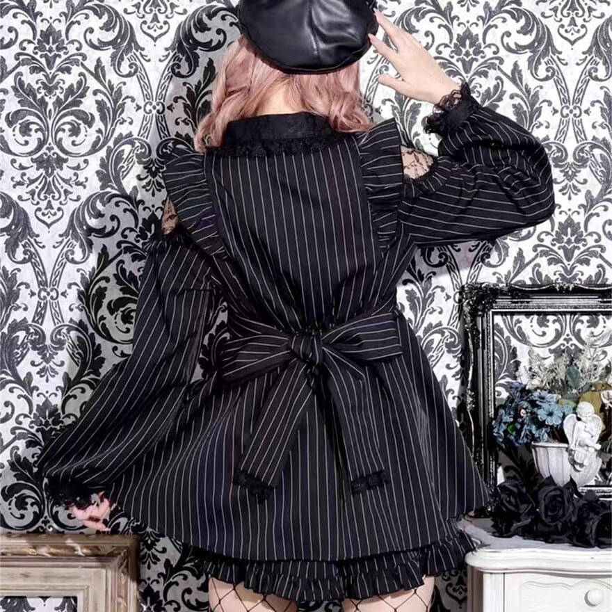 地雷系 セットアップ ストライプ柄 双子コーデ レース フリル｜天使と