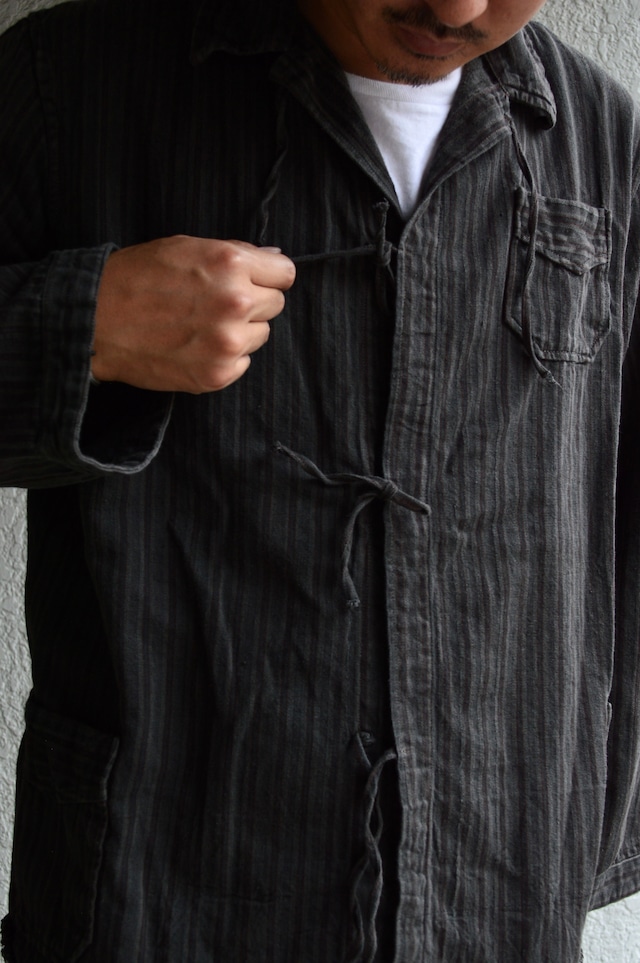 VENTITANK PROJECT Bulgarian Army 1950's-60's Dead Stock Custom Remade & Dyed Sumi Kuro Sleeping Shirt Jacket Type Red Multi3 ブルガリア軍 スリーピングシャツ ジャケット 50s 黒染め