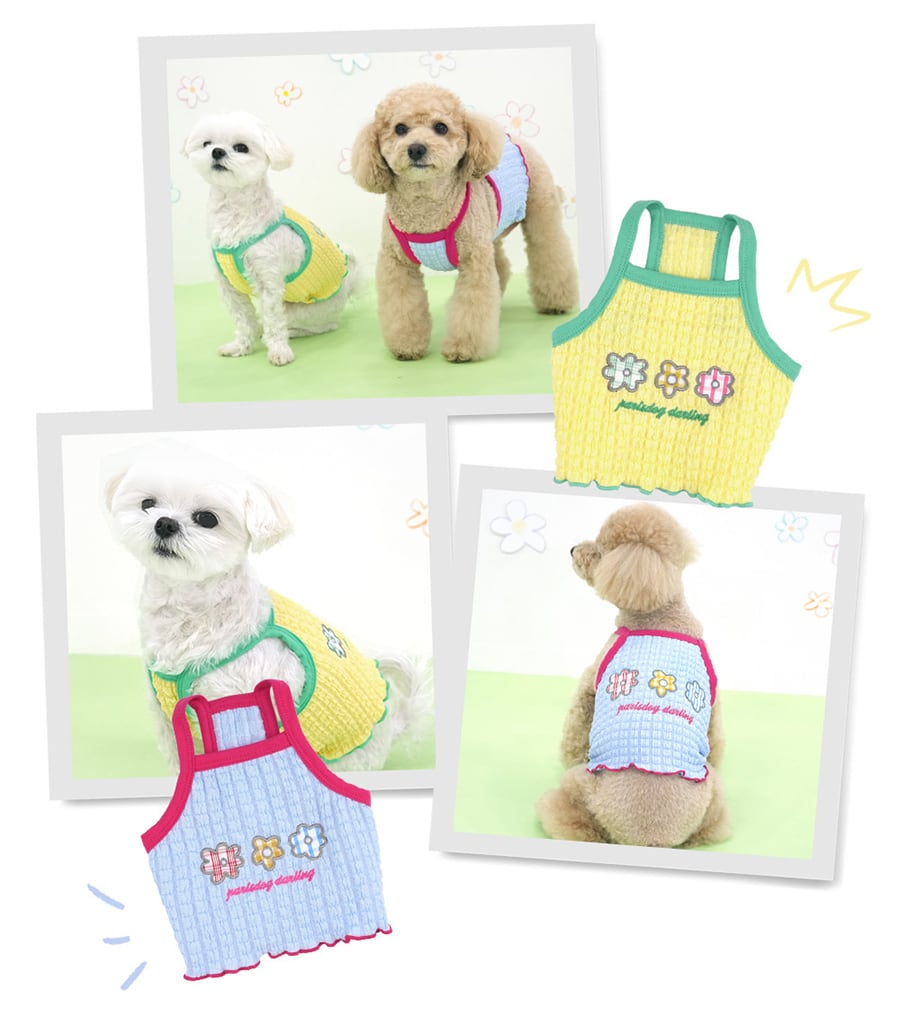 【予約商品5％OFF】triple flower bubble crop t-shirt S ~ XL 2color  /  犬服 春夏 新作 可愛い 犬の服 Tシャツ ショート丈 トップス crop top お揃い ドッグウェア 涼しい ストレッチ シンプル