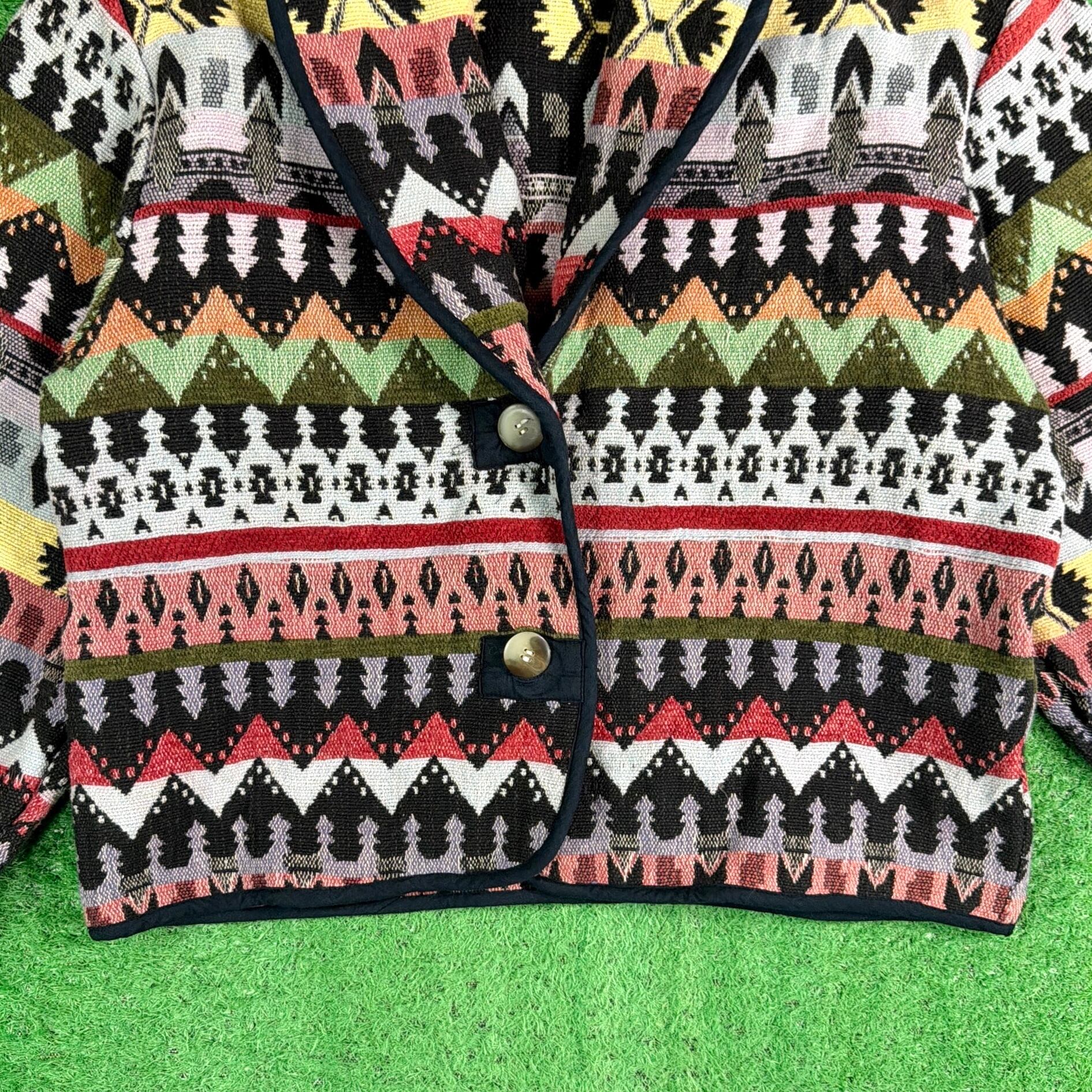 Lady's】 90s ネイティブ柄 ショールカラー コットン織り ジャケット