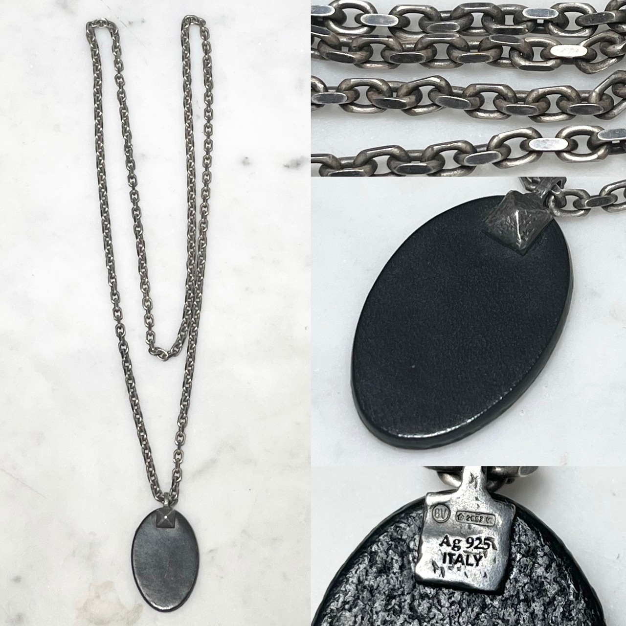 BOTTEGA VENETA silver chain × leather pendant necklace