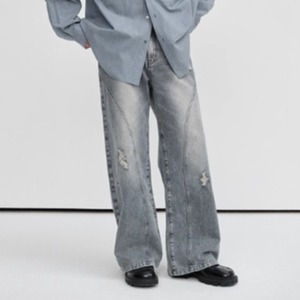 イレギュラークラッシュユーズド調デニム　0895