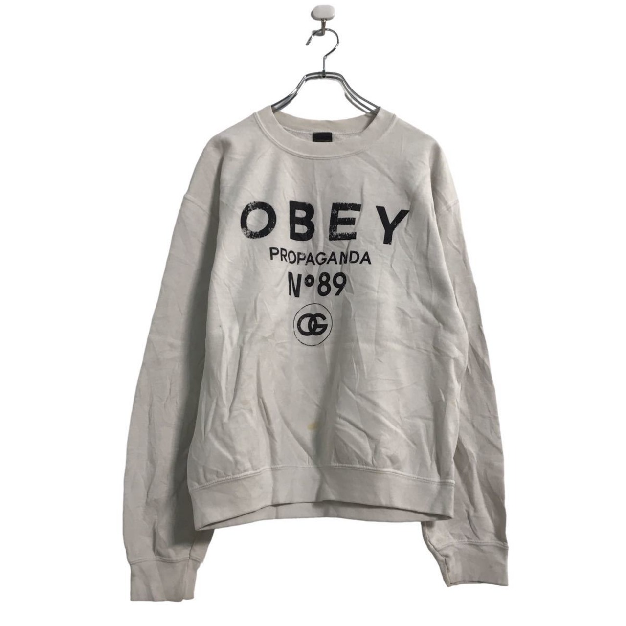 OBEY プリント スウェット トレーナー M ホワイト オベイ メキシコ製 
