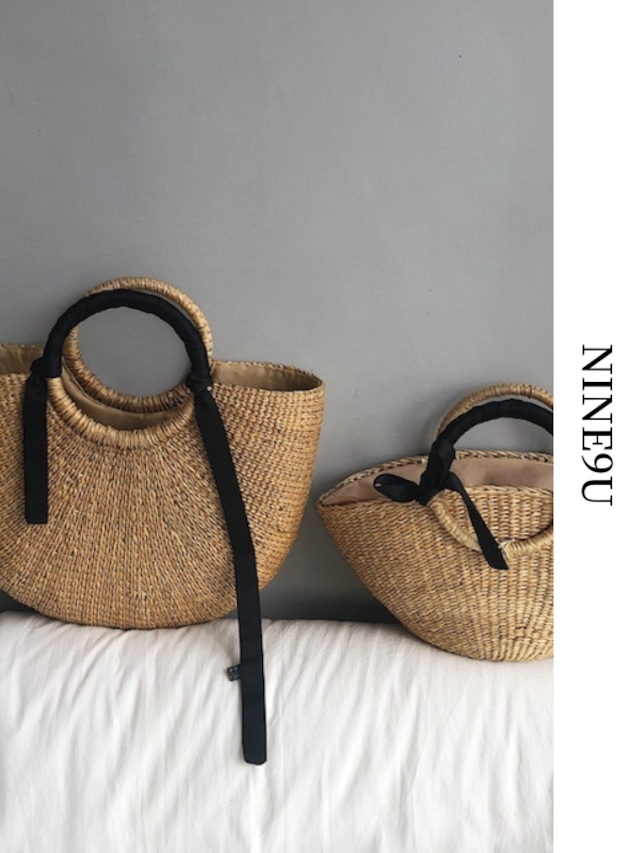 BASKET-BAG summer ribbon round【NINE4140】