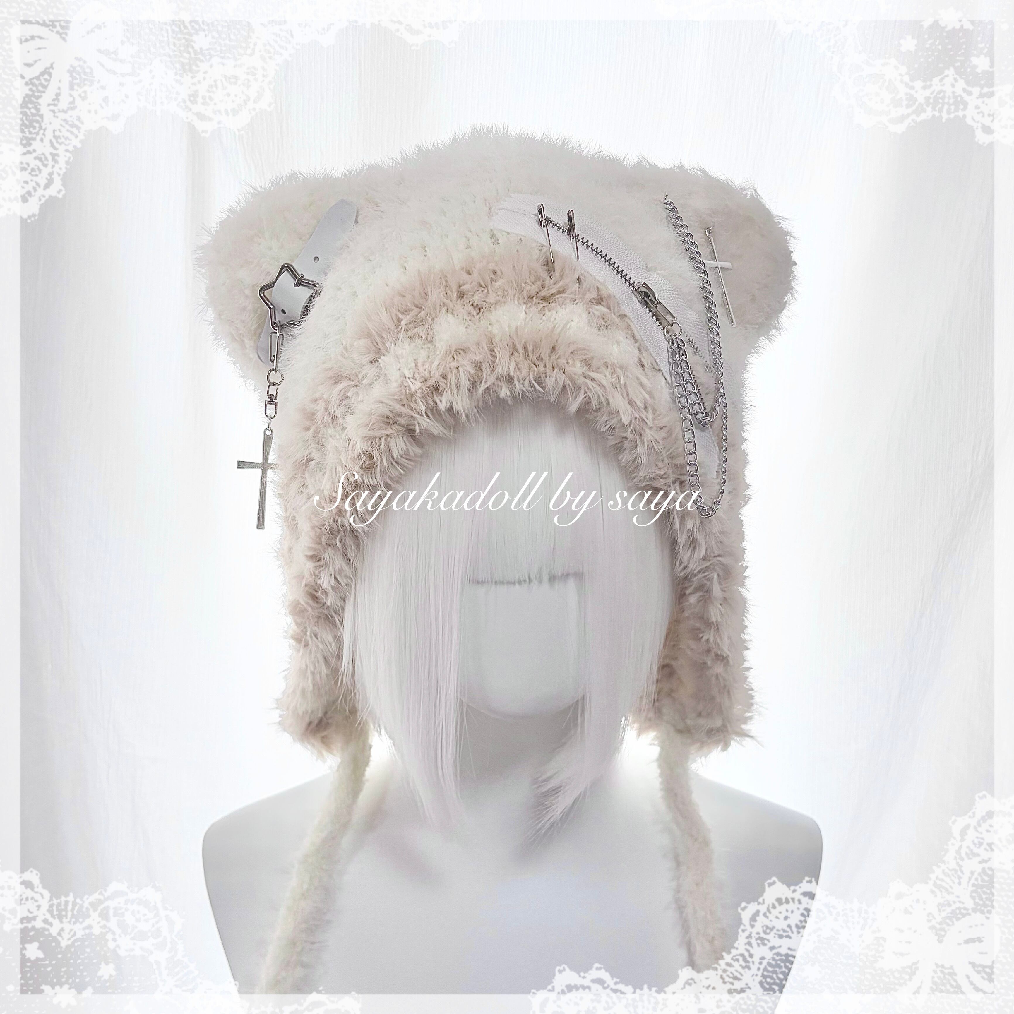 ♡ Lolita ボンネット風 フリルリボンヘッドドレス white 2‬