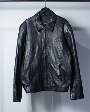 【Caka BLACK】Minimal Design Vintage Zip Up Lamb Leather Jacket