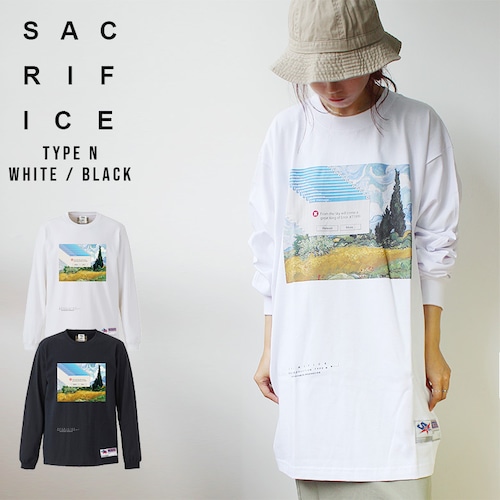 【sac-lt027】 Sacrifice サクリファイス TYPE N 大きいサイズ メンズ ユニセックス ロングTシャツ エラー 窓グラフィック 長袖 Tシャツ M L XL XXL 2L 大きめ 長袖Tシャツ