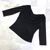 社交ダンス 衣装 トップス チャコットロイヤルダンス Chacott ROYAL DANCE ブラック系 ドレープ レース 黒 レッスン 伸縮 ストレッチ 練習 長袖 オールブラック 日本製 シック 上品 かわいい 綺麗 ブラウス