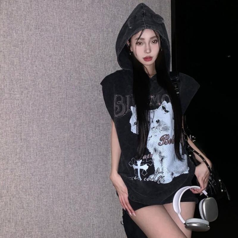 美品【シヴァーライズ】ゆったり キャットビッグパーカー 黒：レディース/V系