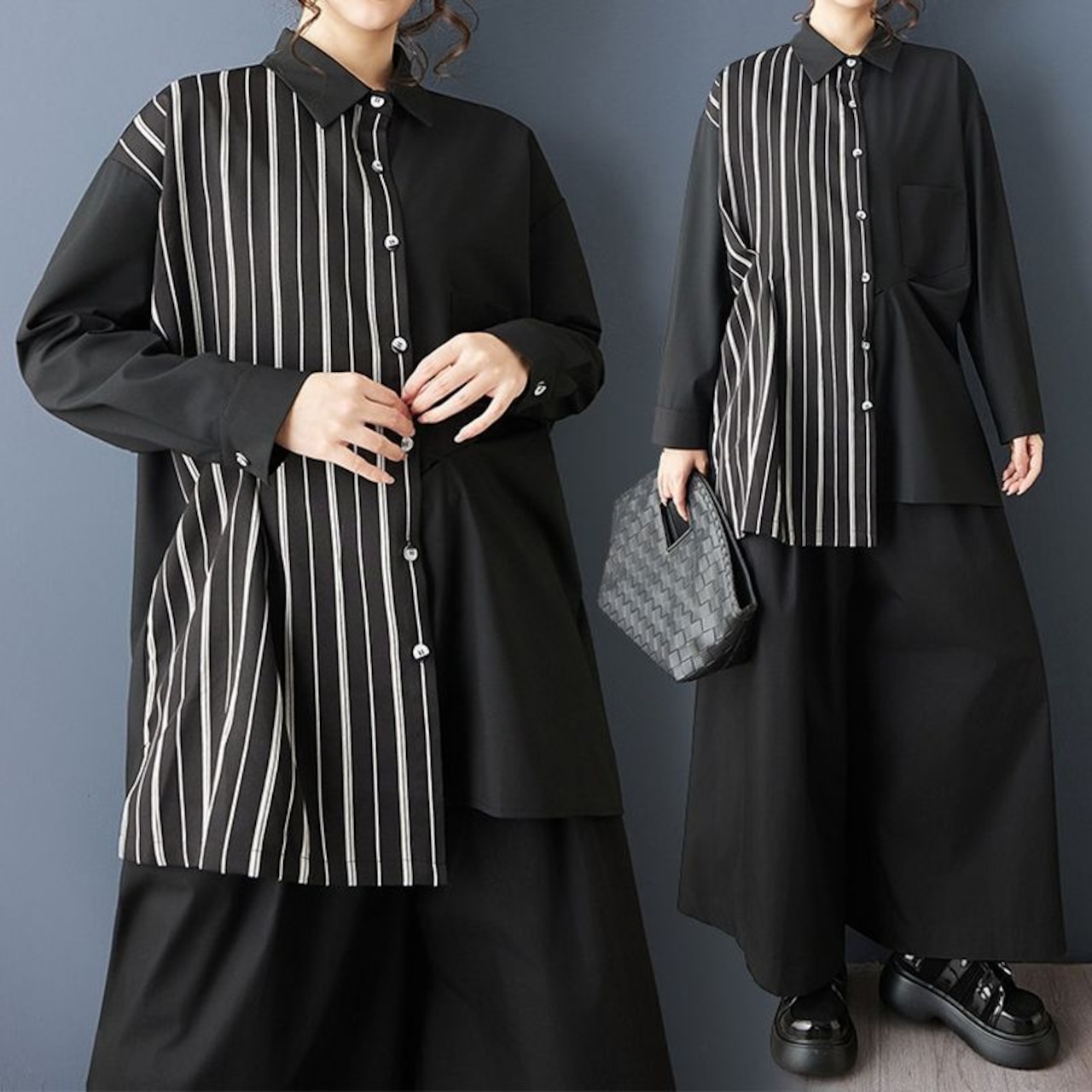 ストライプ 切替 デザイン シャツ 00349