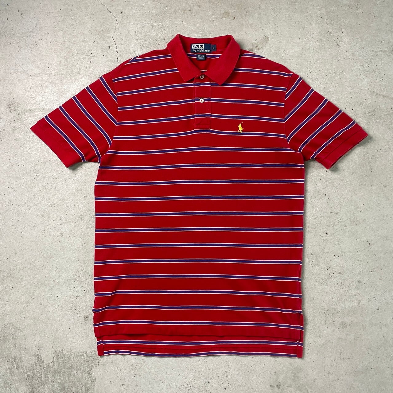 メンズ 半袖ポロシャツ (L) ボーダー 紺 赤 ゴルフ - ポロシャツ