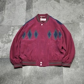 Argyle switching designsilk blouson