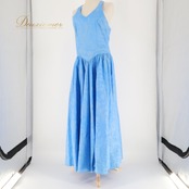 フラダンス 衣装 ワンピース ドレス CC Fashions ブルー系 ハワイ製 ワンカラー ホルターネック プルメリア柄 ティアレ柄 かわいい 華やか 鮮やか 明るい 爽やか 大胆 セクシー ハワイアン アロハ ハワイアンプリント フラ ダンス レッスン