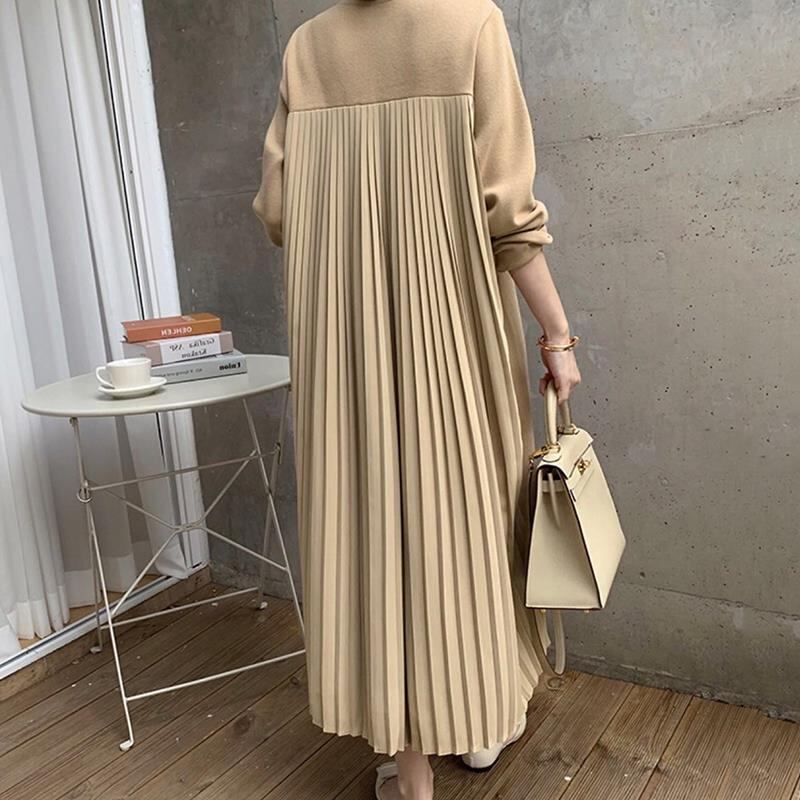 ワンピース レディース ロングワンピース 3カラー フリーサイズ グリーン ブルー イエロー カラバリ 長袖 無地 ロング丈 プリーツ バックコンシャス 異素材ドッキング カットソー プルオーバー ゆったり ルーズ スタイルアップ 体型カバー マタニティ シンプル カジュアル フェミニン エレガント 大人可愛い かわいい おしゃれ 普段使い イベント デート お出かけ 女子会 休日 旅行 着まわし ファッション コーデ スタイル 送料無料 こなれ感 ユニーク 春 秋 冬