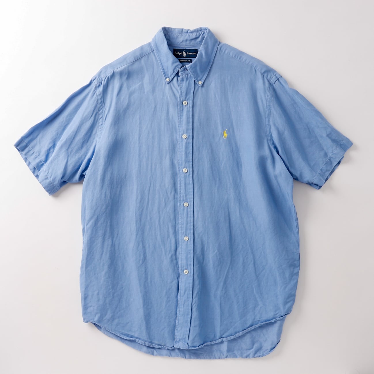 極美品】90s Ralph Lauren special linen silk shirt Blue S/S 極美品】90s Ralph Lauren special linen silk shirt Blue S/S