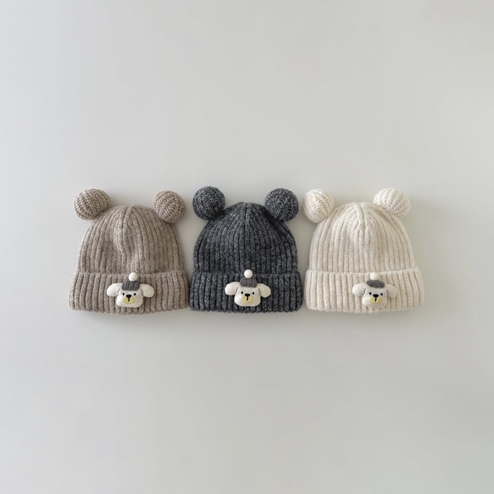 【HAT】可愛い熊さん付きニット帽子