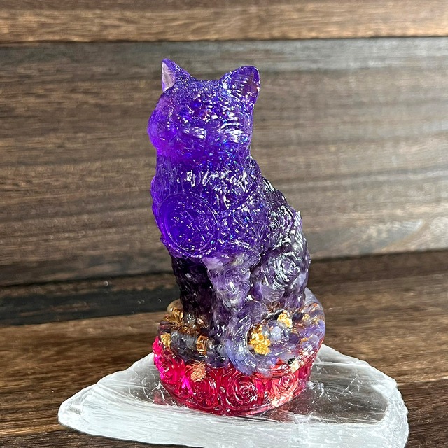 癒し猫 お守り猫 オルゴナイト 異世界 守護猫 ガーディアン・キャット 1点物 アメジスト タンザナイト