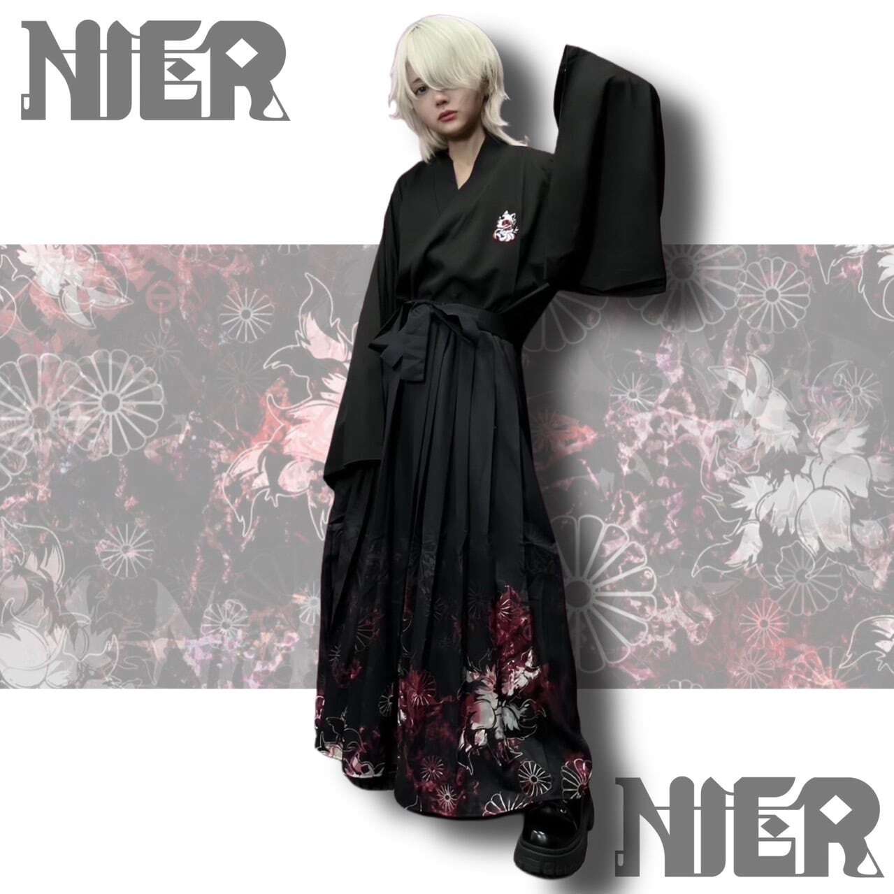 【NieR】着物⾵ユニセックスコーデセット【和柄九尾】JE1469 ニーア セットアップ トップス ボトムス ストリート サブカル 地雷系  ユニセックス