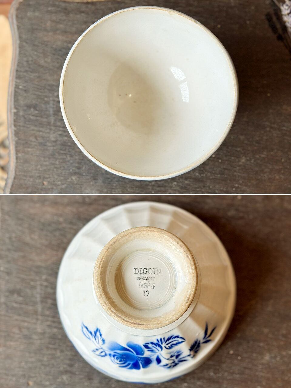 ブルーのカフェオレボウル digoin ROSE バラ | Brocante de La Cocotte