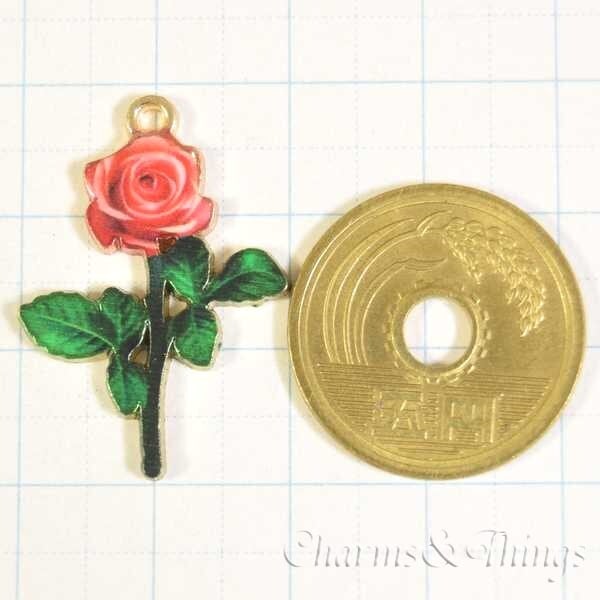 C&T 薔薇のチャーム 赤いバラの花 （3個入）アクセサリーパーツ