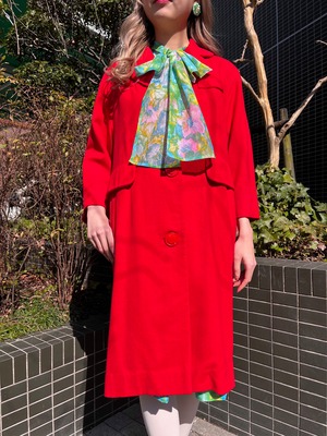 40's 50's big button red coat