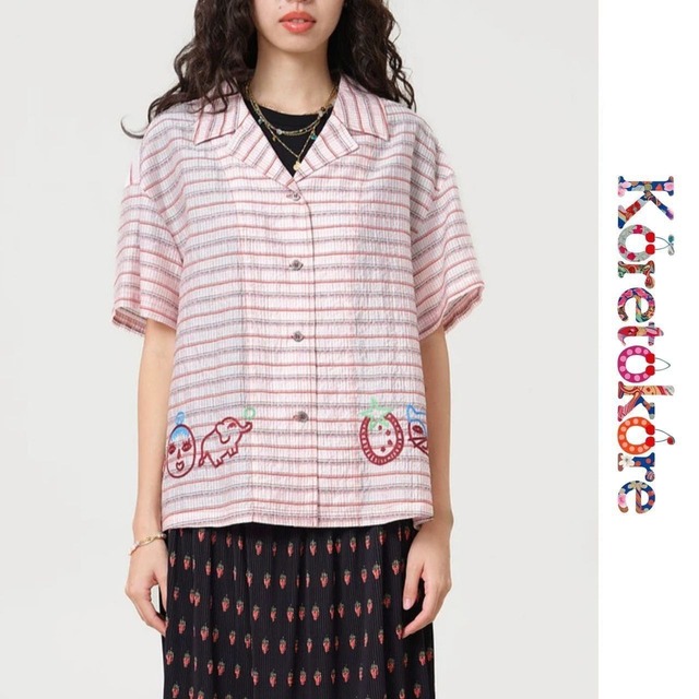 Sketch Stripe Embroidery Shirt A0290