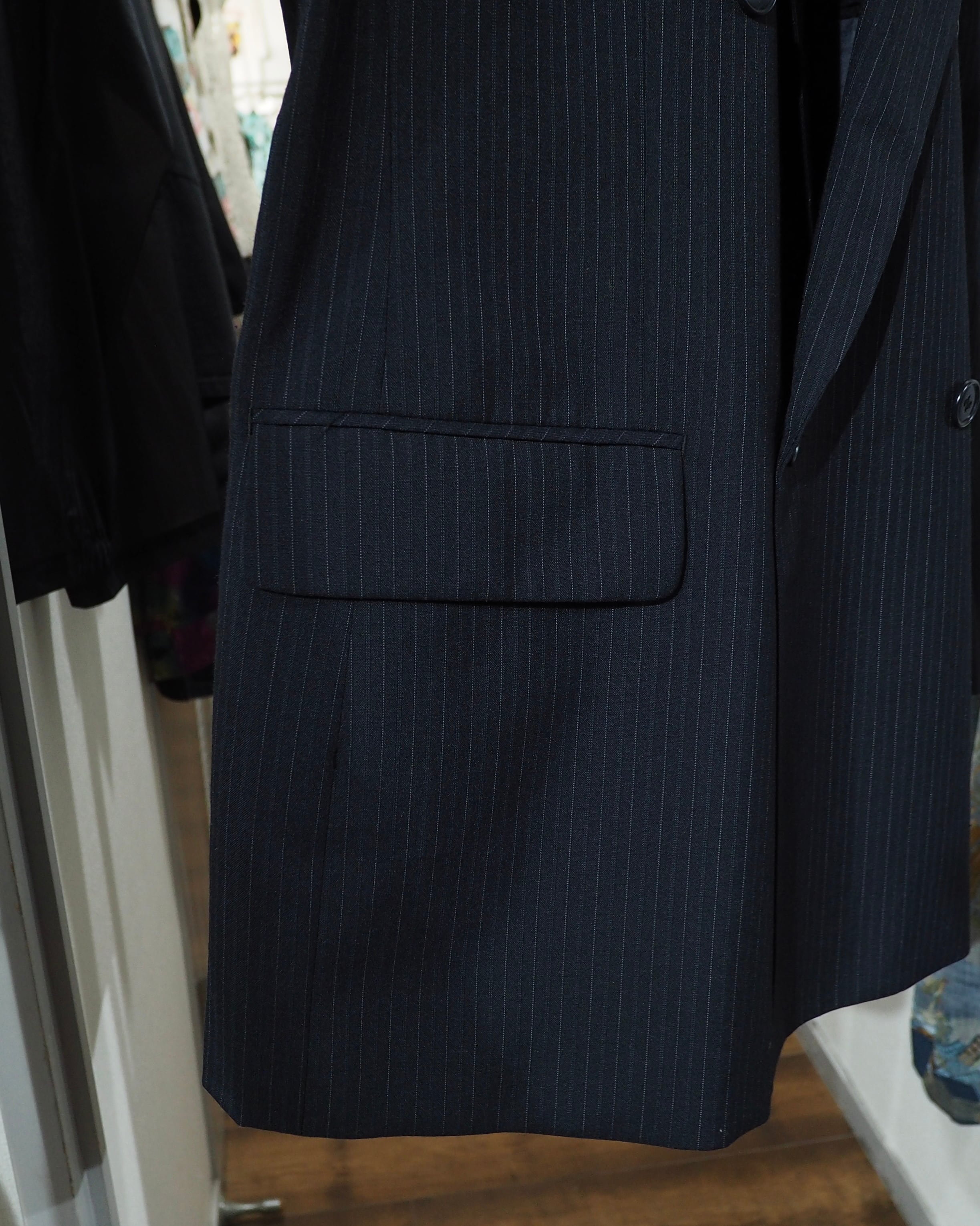 1990s Beautiful Pinstripe Embroidery Vintage Double Breasted Tailored Jacket