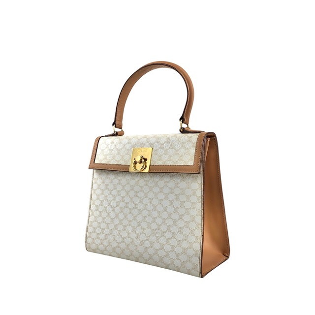 CELINE セリーヌ マカダム ハンドバッグ ホワイト ガンチーニ PVC レザー 2way トップハンドル vintage ヴィンテージ オールド 5gy5ms