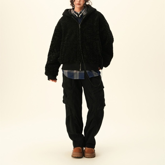 ボアフーデッドジップブルゾン 2col   R01344