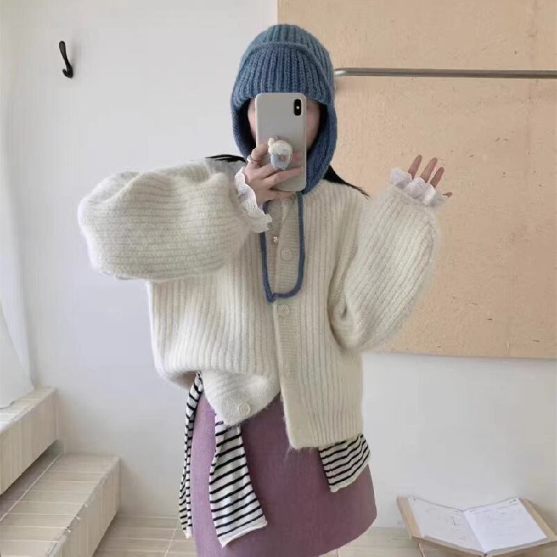 【tops】レース袖ニットカーディガン Q6217