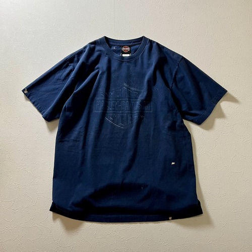 00s Harley-Davidson　ダメージ　ピンナップガール　両面プリント　Tシャツ　ハーレーダビッドソン　ネイビー　XL 古着