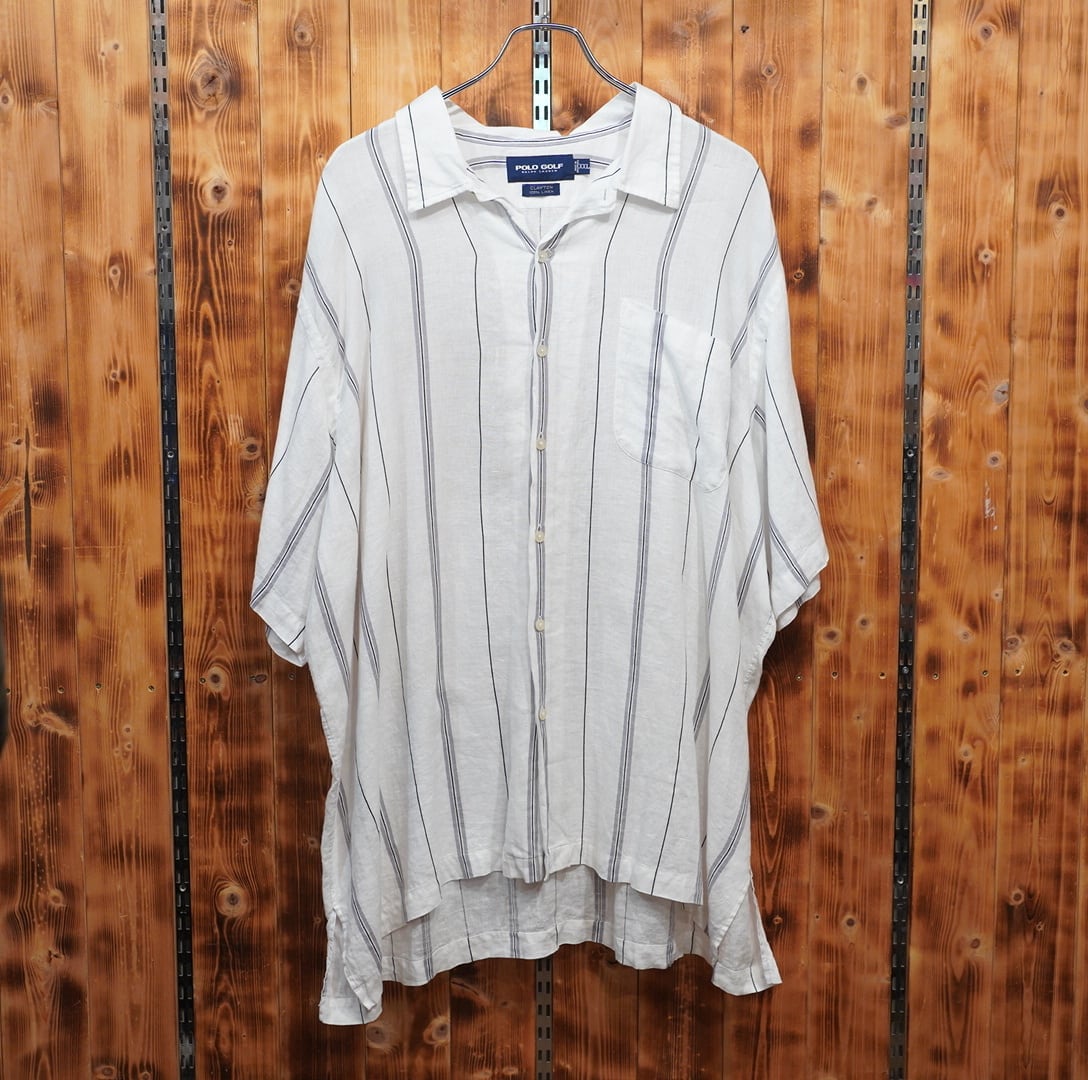 polo golf clayton 開襟シャツ リネン XXL/ストライプ ralphlauren ラルフローレン オープンカラーシャツ