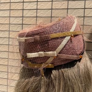 VINTAGE brown ribbon beads hat